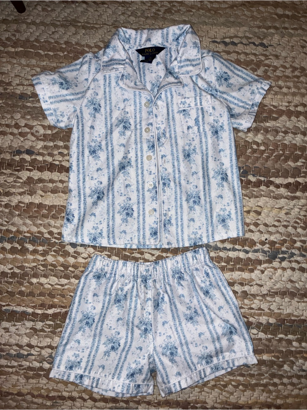 Ralph Lauren White and Blue Floral Button-Front Shorts Set